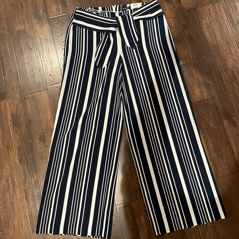 Navy Blue and White striped wide leg pants